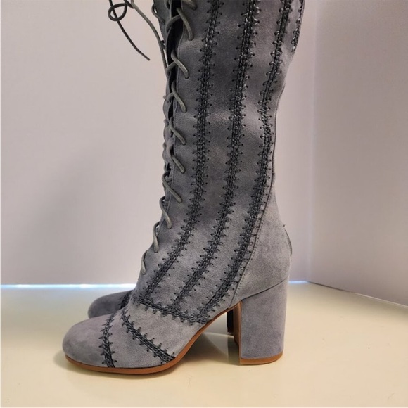 Free People × Silent D Blaire Lace-Up Boots Light Grey Blue Suede - Picture 5 of 12